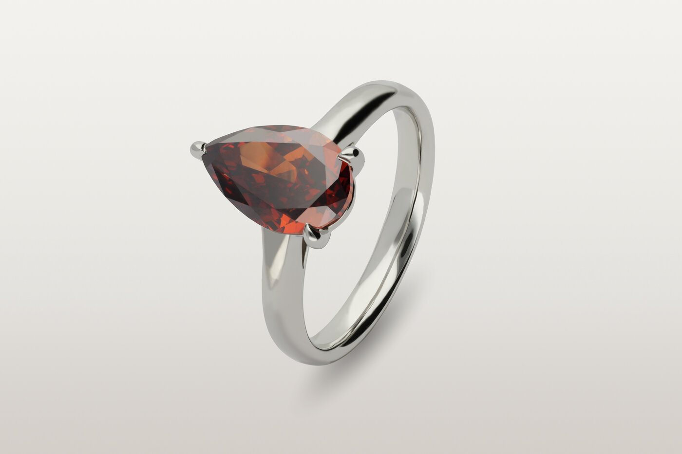 Bague Solitaire Platine Orange Pear