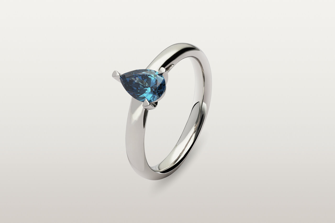 Bague Solitaire Platine Blue Pear